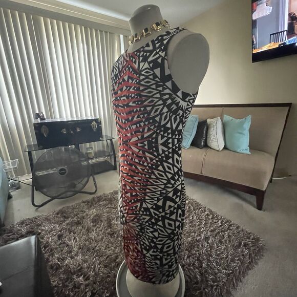 Frank Lyman BOLD Geometric Sheath Fitted Dress Black White Multi EUC Sz 12 Work - Picture 7 of 12